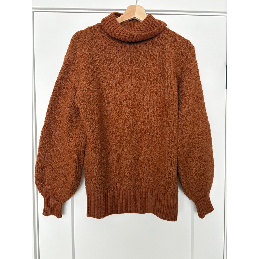 Who What Wear Rust Orange Bouclé Cottagecore Turtleneck Sweater Puff Sleeve L